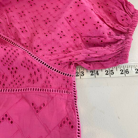 Faherty Carmel Cactus Flower Pink Eyelet Blouse Lined Small Organic Cotton - Picture 14 of 16